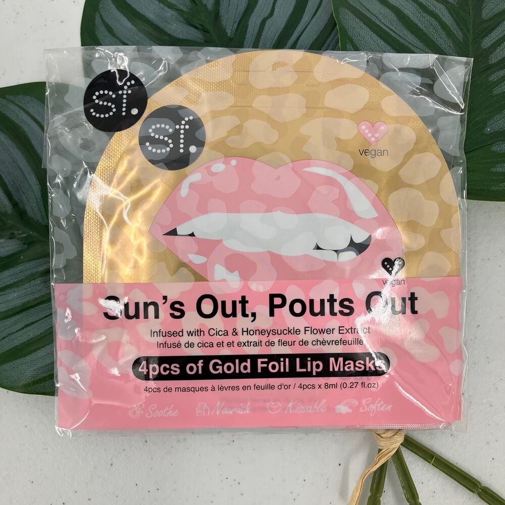 Sun's Out, Pouts Out Vegan Set Of 4 Gold Foil Lip Mask Skin Face Beauty Cosmetic
